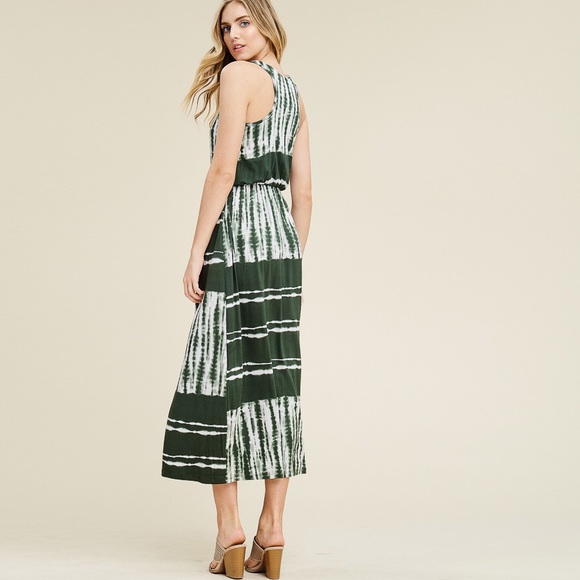 NWT / Forest Green Gypsy Tie Dye Jersey Maxi Dress - Picture 4 of 7